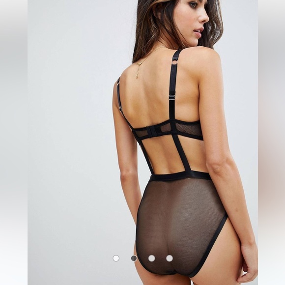 ASOS DESIGN Zola Plaid Mesh Lace Up Bodysuit Corset Underwear Camisole 34B - Picture 3 of 11